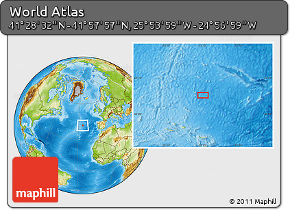 Physical Location Map of the Area around 41° 43' 14" N, 25° 25' 29" W