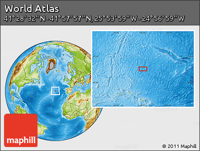 Physical Location Map of the Area around 41° 43' 14" N, 25° 25' 29" W