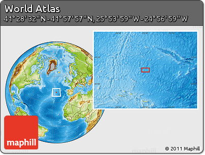Physical Location Map of the Area around 41° 43' 14" N, 25° 25' 29" W