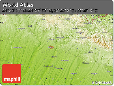 Physical Map of the Area around 41° 43' 14" N, 27° 16' 29" E