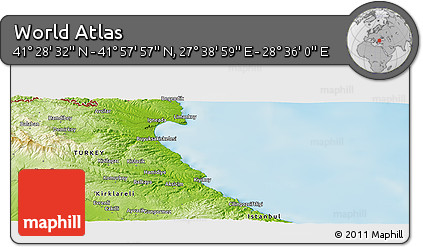Physical Panoramic Map of the Area around 41° 43' 14" N, 28° 7' 30" E