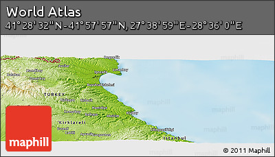 Physical Panoramic Map of the Area around 41° 43' 14" N, 28° 7' 30" E