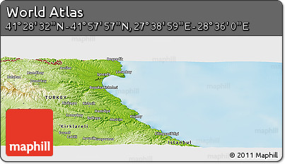 Physical Panoramic Map of the Area around 41° 43' 14" N, 28° 7' 30" E