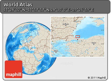 Shaded Relief Location Map of the Area around 41° 43' 14" N, 28° 58' 30" E