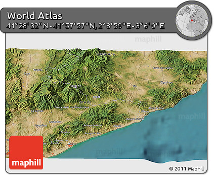 Satellite 3D Map of the Area around 41° 43' 14" N, 2° 37' 30" E