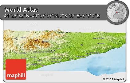 Physical Panoramic Map of the Area around 41° 43' 14" N, 2° 37' 30" E
