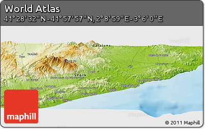 Physical Panoramic Map of the Area around 41° 43' 14" N, 2° 37' 30" E