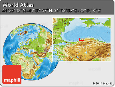 Physical Location Map of the Area around 41° 43' 14" N, 32° 22' 30" E