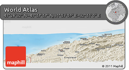 Shaded Relief Panoramic Map of the Area around 41° 43' 14" N, 32° 22' 30" E