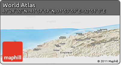 Shaded Relief Panoramic Map of the Area around 41° 43' 14" N, 32° 22' 30" E