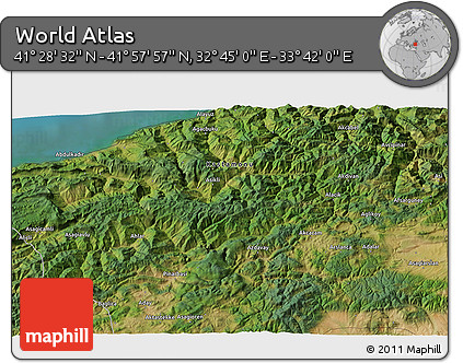 Satellite 3D Map of the Area around 41° 43' 14" N, 33° 13' 30" E