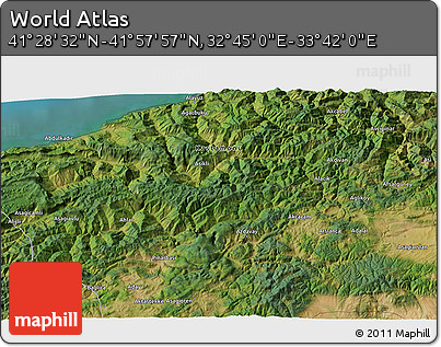 Satellite 3D Map of the Area around 41° 43' 14" N, 33° 13' 30" E