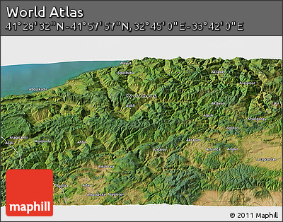 Satellite 3D Map of the Area around 41° 43' 14" N, 33° 13' 30" E
