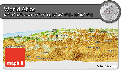 Physical Panoramic Map of the Area around 41° 43' 14" N, 33° 13' 30" E