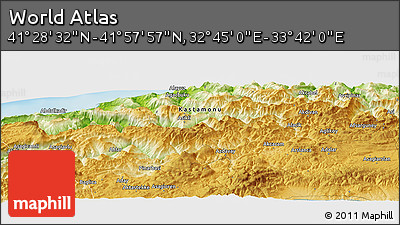 Physical Panoramic Map of the Area around 41° 43' 14" N, 33° 13' 30" E