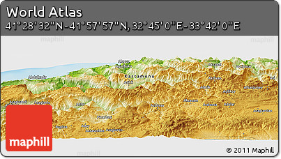 Physical Panoramic Map of the Area around 41° 43' 14" N, 33° 13' 30" E