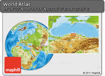 Physical Location Map of the Area around 41° 43' 14" N, 34° 4' 30" E