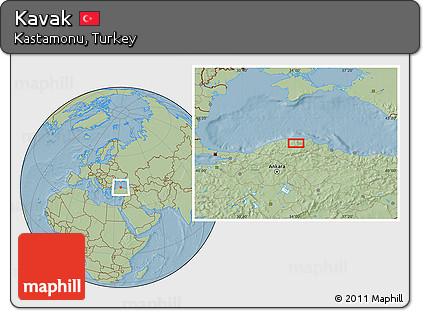Savanna Style Location Map of Kavak, hill shading