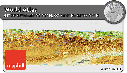 Physical Panoramic Map of the Area around 41° 43' 14" N, 34° 4' 30" E