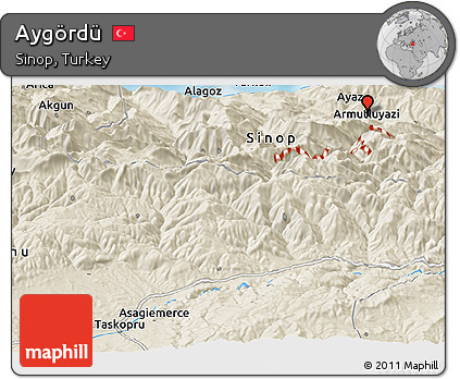 Shaded Relief Panoramic Map of Aygördü