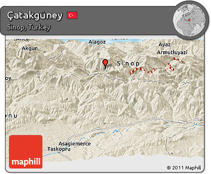 Shaded Relief Panoramic Map of Çatakgüney