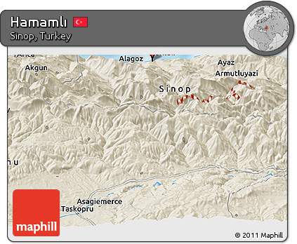 Shaded Relief Panoramic Map of Hamamlı