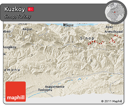 Shaded Relief Panoramic Map of Kuzköy
