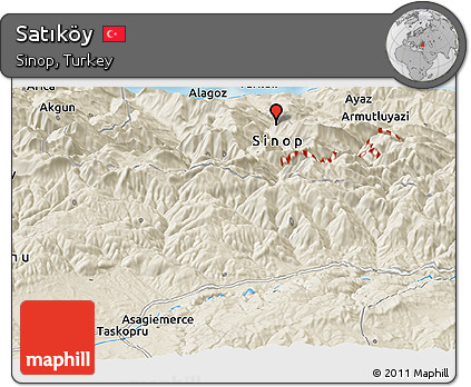Shaded Relief Panoramic Map of Satıköy