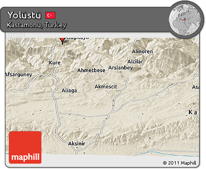 Shaded Relief Panoramic Map of Yolüstü