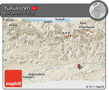 Shaded Relief Panoramic Map of Yükükören