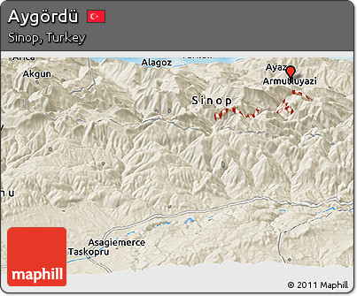 Shaded Relief Panoramic Map of Aygördü