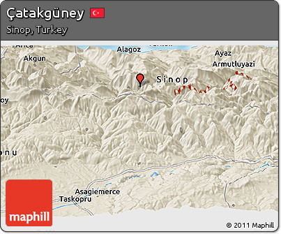 Shaded Relief Panoramic Map of Çatakgüney