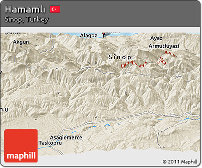 Shaded Relief Panoramic Map of Hamamlı