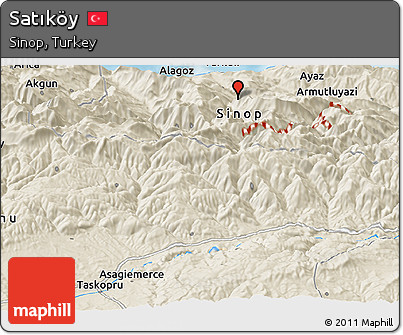 Shaded Relief Panoramic Map of Satıköy