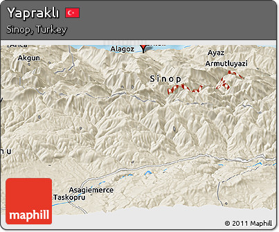 Shaded Relief Panoramic Map of Yapraklı