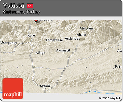 Shaded Relief Panoramic Map of Yolüstü