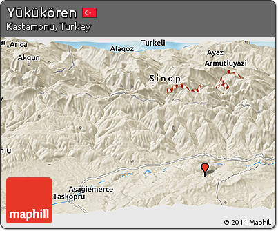Shaded Relief Panoramic Map of Yükükören