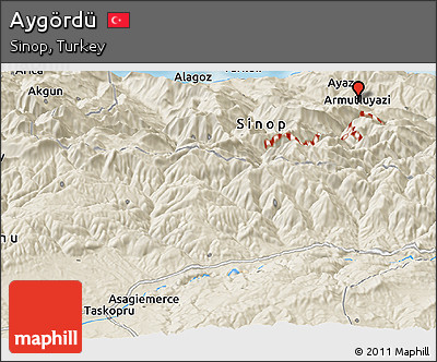 Shaded Relief Panoramic Map of Aygördü