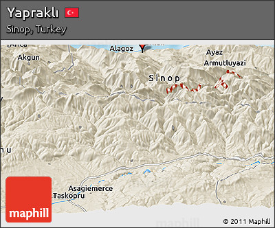 Shaded Relief Panoramic Map of Yapraklı