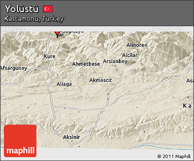Shaded Relief Panoramic Map of Yolüstü