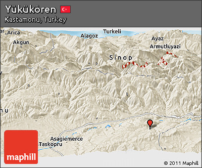 Shaded Relief Panoramic Map of Yükükören