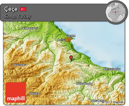 Physical 3D Map of Çeçe