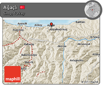 Shaded Relief 3D Map of Ağaçlı