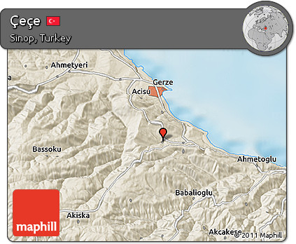 Shaded Relief 3D Map of Çeçe