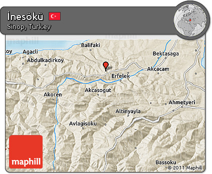 Shaded Relief 3D Map of İnesökü