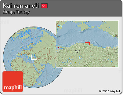 Savanna Style Location Map of Kahramaneli, hill shading