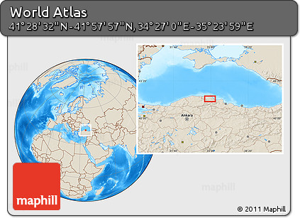 Shaded Relief Location Map of the Area around 41° 43' 14" N, 34° 55' 29" E