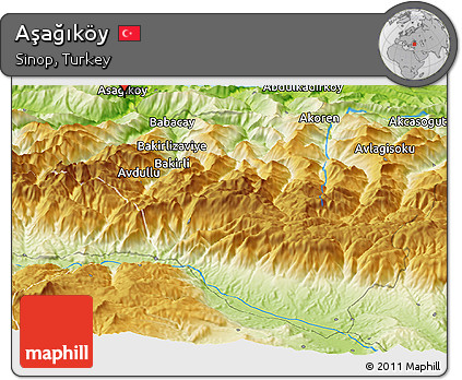 Physical Panoramic Map of Aşağıköy