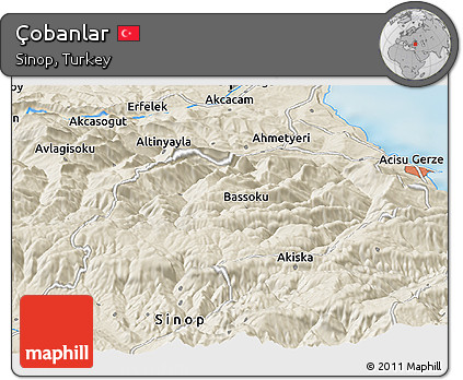 Shaded Relief Panoramic Map of Çobanlar