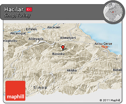 Shaded Relief Panoramic Map of Hacılar